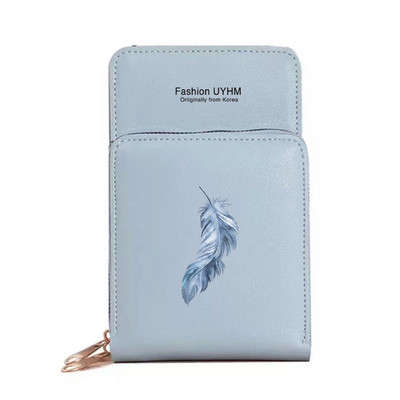 Naiste õlakott Pu Nahast rahakotid Kaardipakk Puuteekraan Mobiiltelefonikotid Ristkehaga rahakott Sulgedega trükitud veekindlad rahakotid