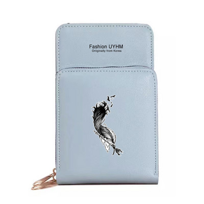 Naiste õlakott Pu Nahast rahakotid Kaardipakk Puuteekraan Mobiiltelefonikotid Ristkehaga rahakott Sulgedega trükitud veekindlad rahakotid