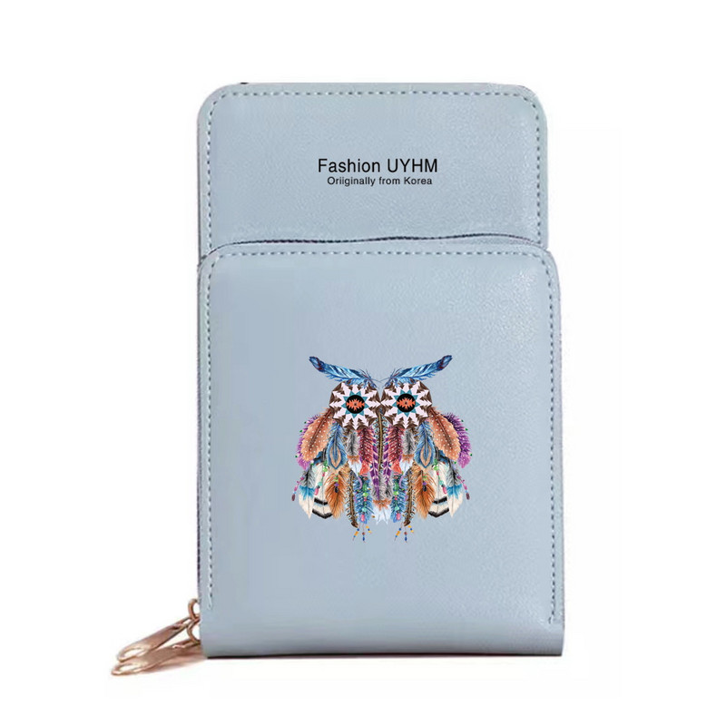 Naiste õlakott Pu Nahast rahakotid Kaardipakk Puuteekraan Mobiiltelefonikotid Ristkehaga rahakott Sulgedega trükitud veekindlad rahakotid