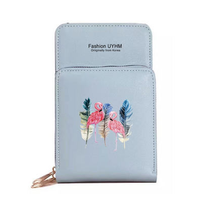 Geantă de umăr pentru femei Portofele din piele Pu Pachet de carduri Ecran tactil Genți pentru telefonul mobil cu imprimeu Flamingo Portmonee rezistente la apă