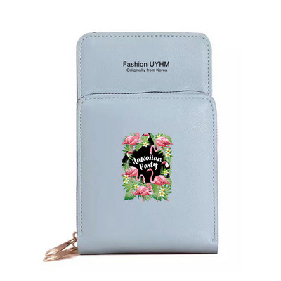 Geantă de umăr pentru femei Portofele din piele Pu Pachet de carduri Ecran tactil Genți pentru telefonul mobil cu imprimeu Flamingo Portmonee rezistente la apă