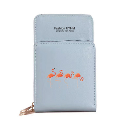 Geantă de umăr pentru femei Portofele din piele Pu Pachet de carduri Ecran tactil Genți pentru telefonul mobil cu imprimeu Flamingo Portmonee rezistente la apă