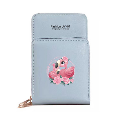 Geantă de umăr pentru femei Portofele din piele Pu Pachet de carduri Ecran tactil Genți pentru telefonul mobil cu imprimeu Flamingo Portmonee rezistente la apă