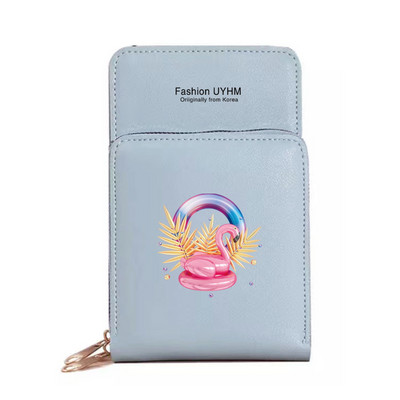 Geantă de umăr pentru femei Portofele din piele Pu Pachet de carduri Ecran tactil Genți pentru telefonul mobil cu imprimeu Flamingo Portmonee rezistente la apă