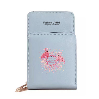 Geantă de umăr pentru femei Portofele din piele Pu Pachet de carduri Ecran tactil Genți pentru telefonul mobil cu imprimeu Flamingo Portmonee rezistente la apă