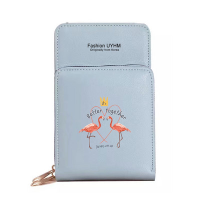 Geantă de umăr pentru femei Portofele din piele Pu Pachet de carduri Ecran tactil Genți pentru telefonul mobil cu imprimeu Flamingo Portmonee rezistente la apă