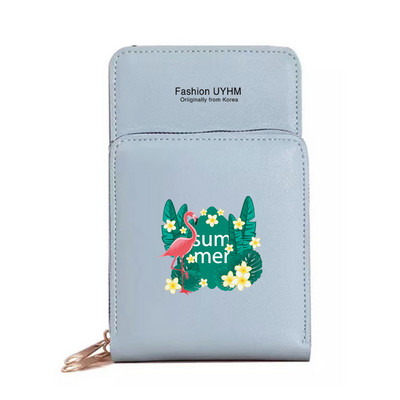 Geantă de umăr pentru femei Portofele din piele Pu Pachet de carduri Ecran tactil Genți pentru telefonul mobil cu imprimeu Flamingo Portmonee rezistente la apă