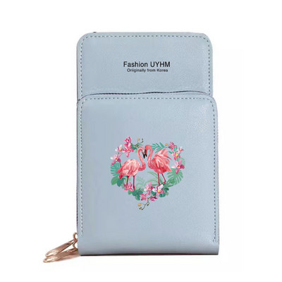 Geantă de umăr pentru femei Portofele din piele Pu Pachet de carduri Ecran tactil Genți pentru telefonul mobil cu imprimeu Flamingo Portmonee rezistente la apă