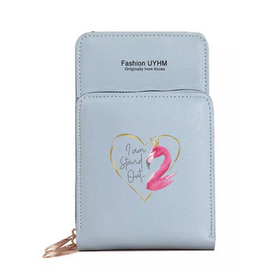 Geantă de umăr pentru femei Portofele din piele Pu Pachet de carduri Ecran tactil Genți pentru telefonul mobil cu imprimeu Flamingo Portmonee rezistente la apă