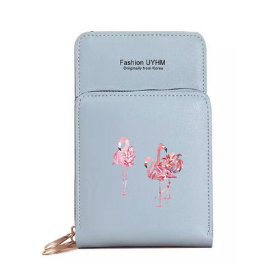 Geantă de umăr pentru femei Portofele din piele Pu Pachet de carduri Ecran tactil Genți pentru telefonul mobil cu imprimeu Flamingo Portmonee rezistente la apă