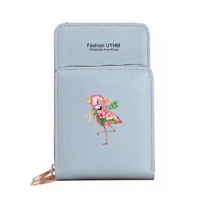 Geantă de umăr pentru femei Portofele din piele Pu Pachet de carduri Ecran tactil Genți pentru telefonul mobil cu imprimeu Flamingo Portmonee rezistente la apă