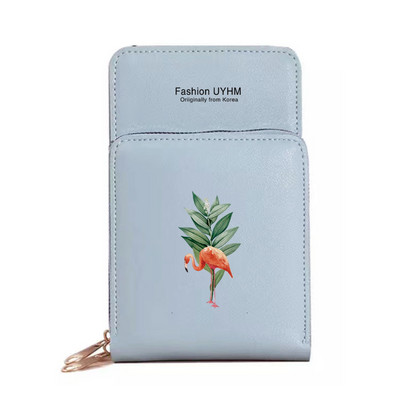 Geantă de umăr pentru femei Portofele din piele Pu Pachet de carduri Ecran tactil Genți pentru telefonul mobil cu imprimeu Flamingo Portmonee rezistente la apă