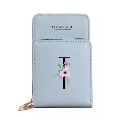 Geantă de umăr pentru femei Portofele din piele PU Suport card Ecran tactil Genți pentru telefon mobil Pachet de depozitare Poșete cu imprimeu cu litere negre cu flori