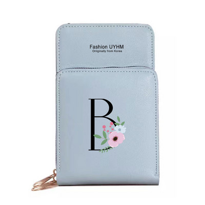 Geantă de umăr pentru femei Portofele din piele PU Suport card Ecran tactil Genți pentru telefon mobil Pachet de depozitare Poșete cu imprimeu cu litere negre cu flori