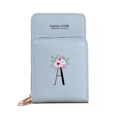 Geantă de umăr pentru femei Portofele din piele PU Suport card Ecran tactil Genți pentru telefon mobil Pachet de depozitare Poșete cu imprimeu cu litere negre cu flori