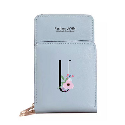 Geantă de umăr pentru femei Portofele din piele PU Suport card Ecran tactil Genți pentru telefon mobil Pachet de depozitare Poșete cu imprimeu cu litere negre cu flori