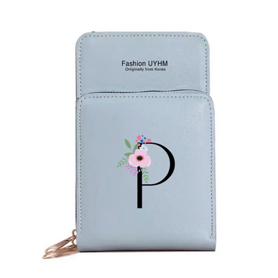 Geantă de umăr pentru femei Portofele din piele PU Suport card Ecran tactil Genți pentru telefon mobil Pachet de depozitare Poșete cu imprimeu cu litere negre cu flori