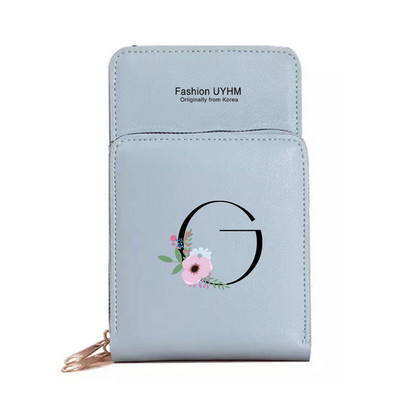 Geantă de umăr pentru femei Portofele din piele PU Suport card Ecran tactil Genți pentru telefon mobil Pachet de depozitare Poșete cu imprimeu cu litere negre cu flori