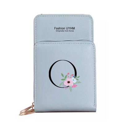 Geantă de umăr pentru femei Portofele din piele PU Suport card Ecran tactil Genți pentru telefon mobil Pachet de depozitare Poșete cu imprimeu cu litere negre cu flori