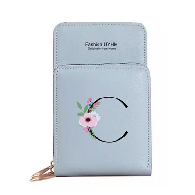 Geantă de umăr pentru femei Portofele din piele PU Suport card Ecran tactil Genți pentru telefon mobil Pachet de depozitare Poșete cu imprimeu cu litere negre cu flori