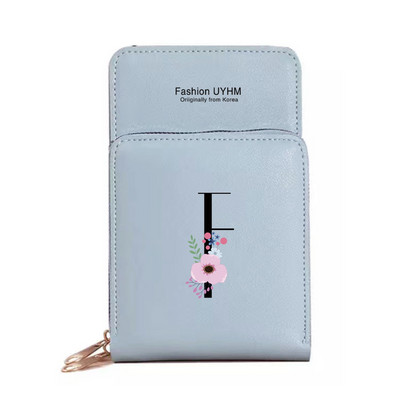 Geantă de umăr pentru femei Portofele din piele PU Suport card Ecran tactil Genți pentru telefon mobil Pachet de depozitare Poșete cu imprimeu cu litere negre cu flori