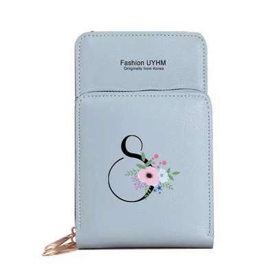 Geantă de umăr pentru femei Portofele din piele PU Suport card Ecran tactil Genți pentru telefon mobil Pachet de depozitare Poșete cu imprimeu cu litere negre cu flori