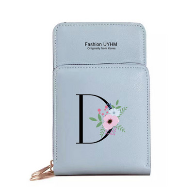 Geantă de umăr pentru femei Portofele din piele PU Suport card Ecran tactil Genți pentru telefon mobil Pachet de depozitare Poșete cu imprimeu cu litere negre cu flori