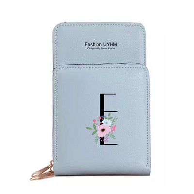 Geantă de umăr pentru femei Portofele din piele PU Suport card Ecran tactil Genți pentru telefon mobil Pachet de depozitare Poșete cu imprimeu cu litere negre cu flori