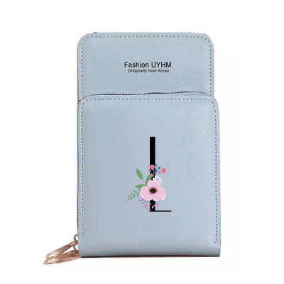 Geantă de umăr pentru femei Portofele din piele PU Suport card Ecran tactil Genți pentru telefon mobil Pachet de depozitare Poșete cu imprimeu cu litere negre cu flori