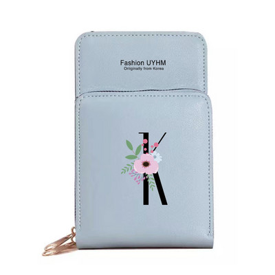 Geantă de umăr pentru femei Portofele din piele PU Suport card Ecran tactil Genți pentru telefon mobil Pachet de depozitare Poșete cu imprimeu cu litere negre cu flori