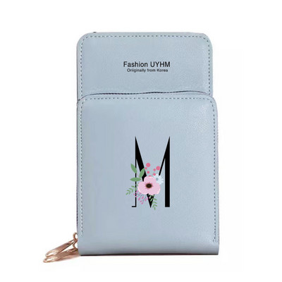 Geantă de umăr pentru femei Portofele din piele PU Suport card Ecran tactil Genți pentru telefon mobil Pachet de depozitare Poșete cu imprimeu cu litere negre cu flori