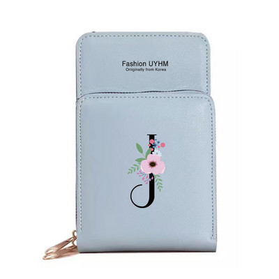 Geantă de umăr pentru femei Portofele din piele PU Suport card Ecran tactil Genți pentru telefon mobil Pachet de depozitare Poșete cu imprimeu cu litere negre cu flori