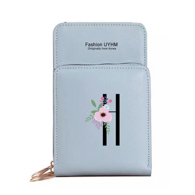 Geantă de umăr pentru femei Portofele din piele PU Suport card Ecran tactil Genți pentru telefon mobil Pachet de depozitare Poșete cu imprimeu cu litere negre cu flori