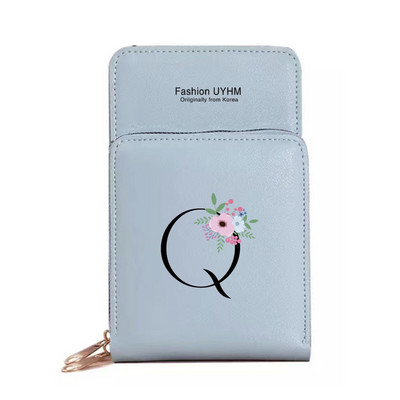 Geantă de umăr pentru femei Portofele din piele PU Suport card Ecran tactil Genți pentru telefon mobil Pachet de depozitare Poșete cu imprimeu cu litere negre cu flori