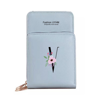 Geantă de umăr pentru femei Portofele din piele PU Suport card Ecran tactil Genți pentru telefon mobil Pachet de depozitare Poșete cu imprimeu cu litere negre cu flori