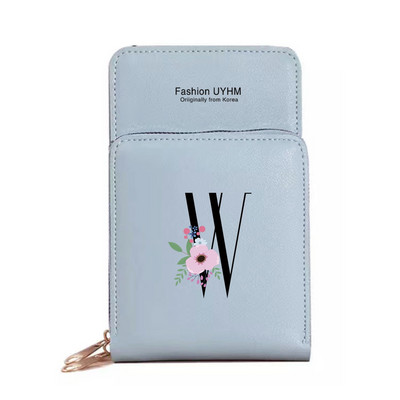 Geantă de umăr pentru femei Portofele din piele PU Suport card Ecran tactil Genți pentru telefon mobil Pachet de depozitare Poșete cu imprimeu cu litere negre cu flori