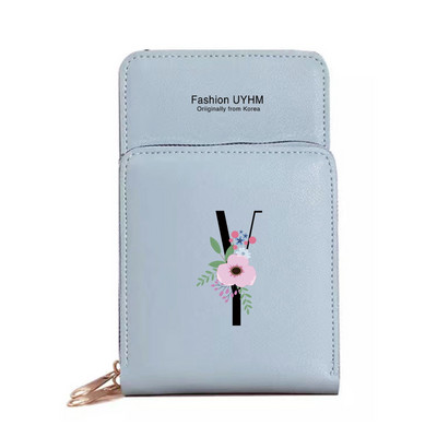 Geantă de umăr pentru femei Portofele din piele PU Suport card Ecran tactil Genți pentru telefon mobil Pachet de depozitare Poșete cu imprimeu cu litere negre cu flori