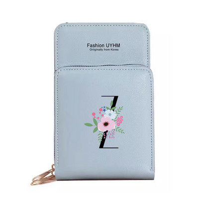 Geantă de umăr pentru femei Portofele din piele PU Suport card Ecran tactil Genți pentru telefon mobil Pachet de depozitare Poșete cu imprimeu cu litere negre cu flori