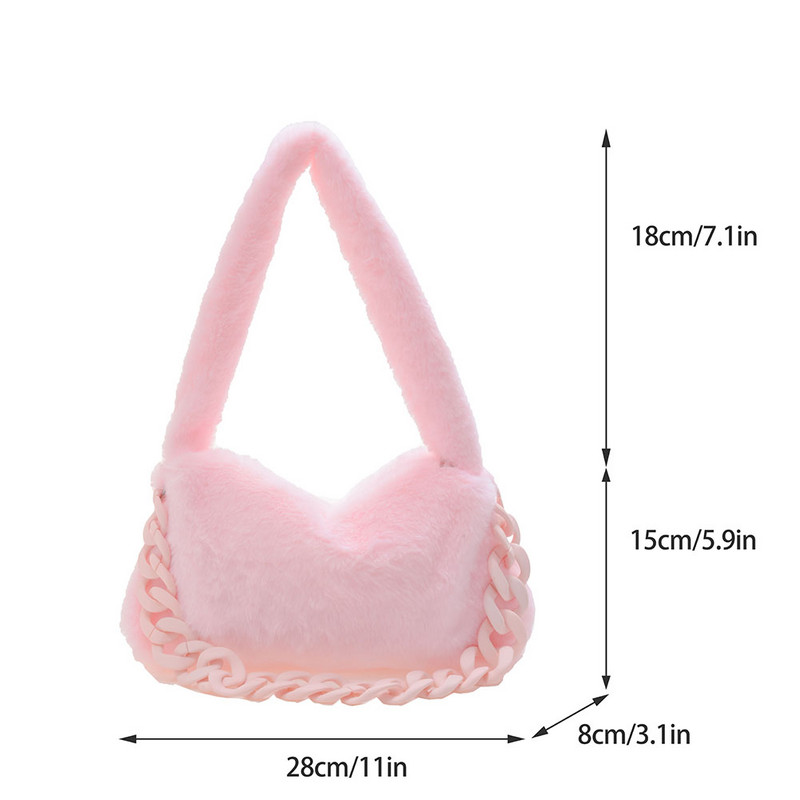 Ροζ βελούδινη τσάντα ώμου Faux Fur Cute Chain Πολυτελής τσάντα σχεδιαστή Γυναικεία τσάντα μόδας φθινόπωρο χειμωνιάτικη τάση για γυναίκες