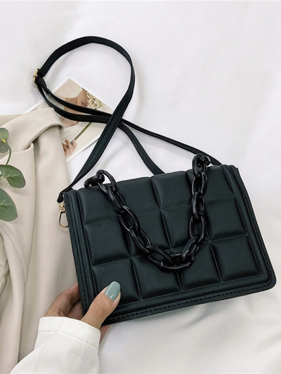 Γυναικεία τσάντα 2022 Trend καρό μικρή τετράγωνη τσάντα Γυναικεία μόδα Απλή διακόσμηση ακρυλικής αλυσίδας Φορητή τσάντα ώμου