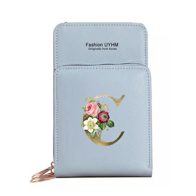 Mobiiltelefoni kotid Naised Pu Nahast rahakotid Kaardipakk Crossbody Õlakott Kuldse lillega prindiga Puuteekraan Mobiiltelefoni rahakott