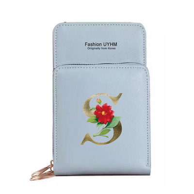 Mobiiltelefoni kotid Naised Pu Nahast rahakotid Kaardipakk Crossbody Õlakott Kuldse lillega prindiga Puuteekraan Mobiiltelefoni rahakott