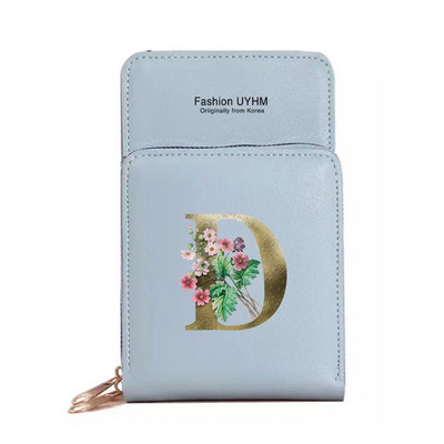 Mobiiltelefoni kotid Naised Pu Nahast rahakotid Kaardipakk Crossbody Õlakott Kuldse lillega prindiga Puuteekraan Mobiiltelefoni rahakott