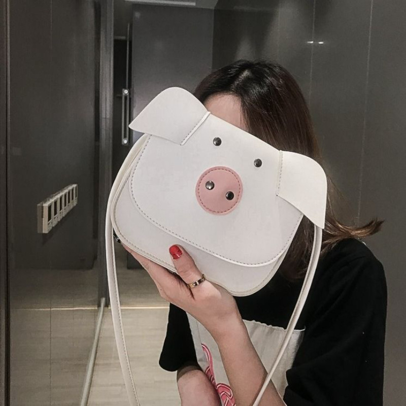 MBTI Geantă drăguță de umăr pentru femei Kawaii Porc din desene animate Poșete și genți pentru telefon de culoare solidă pentru fete Genți casual din piele Pu Sac