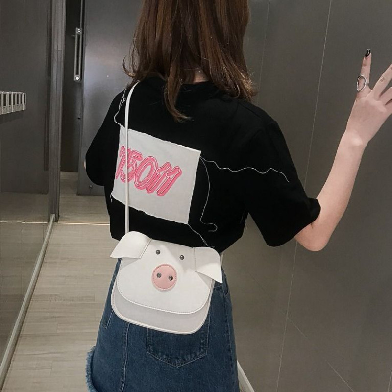 MBTI Geantă drăguță de umăr pentru femei Kawaii Porc din desene animate Poșete și genți pentru telefon de culoare solidă pentru fete Genți casual din piele Pu Sac