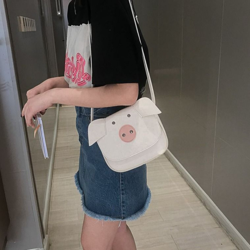 MBTI Geantă drăguță de umăr pentru femei Kawaii Porc din desene animate Poșete și genți pentru telefon de culoare solidă pentru fete Genți casual din piele Pu Sac