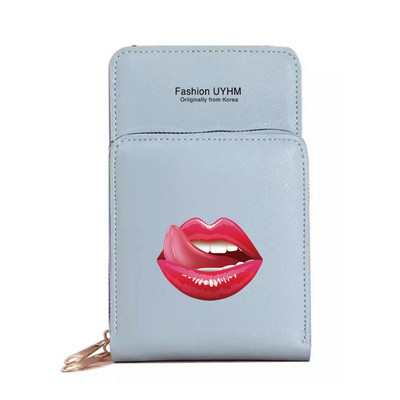 Geantă de umăr pentru femei Portofele noi din piele Pu Pachet de carduri Ecran tactil impermeabil Genți pentru telefonul mobil cu imprimeu în gură Geantă pentru bani Poșetă pentru femei