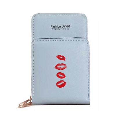 Geantă de umăr pentru femei Portofele noi din piele Pu Pachet de carduri Ecran tactil impermeabil Genți pentru telefonul mobil cu imprimeu în gură Geantă pentru bani Poșetă pentru femei