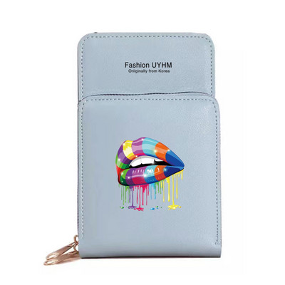 Geantă de umăr pentru femei Portofele noi din piele Pu Pachet de carduri Ecran tactil impermeabil Genți pentru telefonul mobil cu imprimeu în gură Geantă pentru bani Poșetă pentru femei