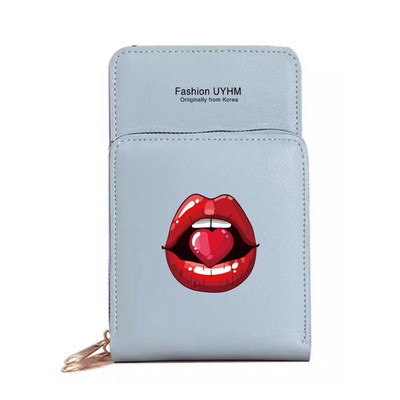 Geantă de umăr pentru femei Portofele noi din piele Pu Pachet de carduri Ecran tactil impermeabil Genți pentru telefonul mobil cu imprimeu în gură Geantă pentru bani Poșetă pentru femei